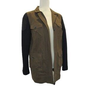 James Jeans Womens M Ponte Sleeve Utility Jacket Soldier on Black Gorpcore USA